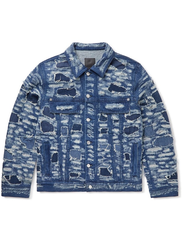Photo: Givenchy - Panelled Distressed Denim Jacket - Blue
