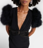 Alessandra Rich Feather-trimmed silk georgette gown