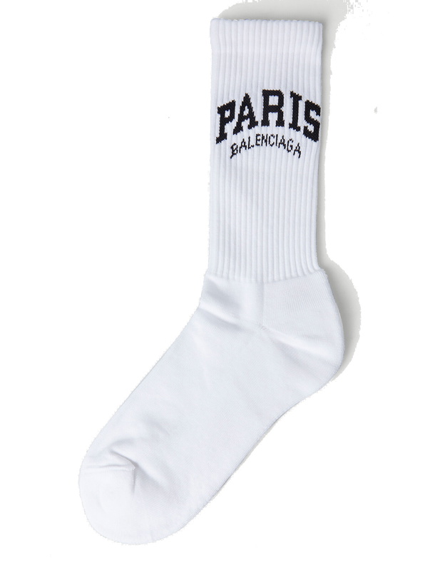 Photo: Paris Logo Ribbed Socks in White