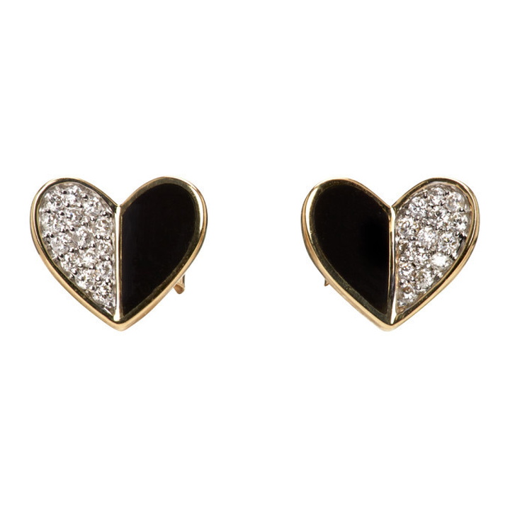 Photo: Adina Reyter Gold and Black Ceramic Pave Folded Heart Earrings