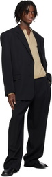 RECTO Black Double Pleated Wide Trousers