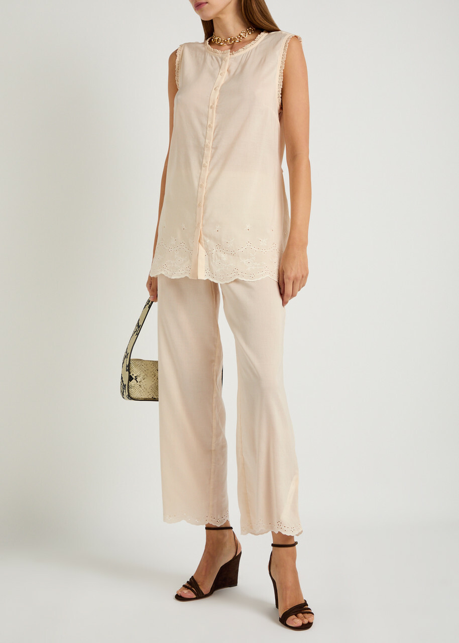 Reformation Willa Cotton-blend top and Trousers set Cream