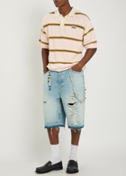Nahmias Beaded Distressed Denim Shorts Blue