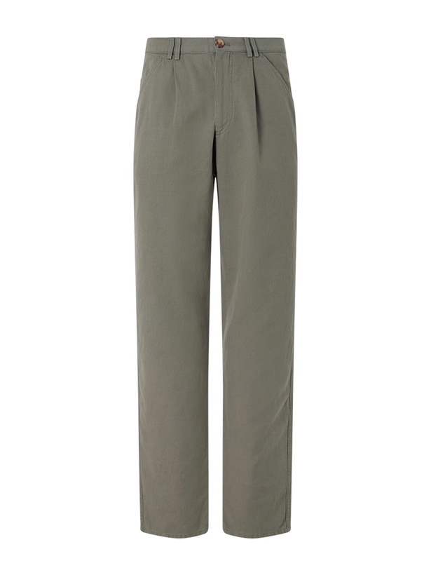 Photo: Brunello Cucinelli - Straight-Leg Pleated Cotton and Linen-Blend Trousers - Green