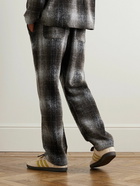 Needles - Straight-Leg Embellished Checked Wool-Blend Flannel Drawstring Trousers - Brown