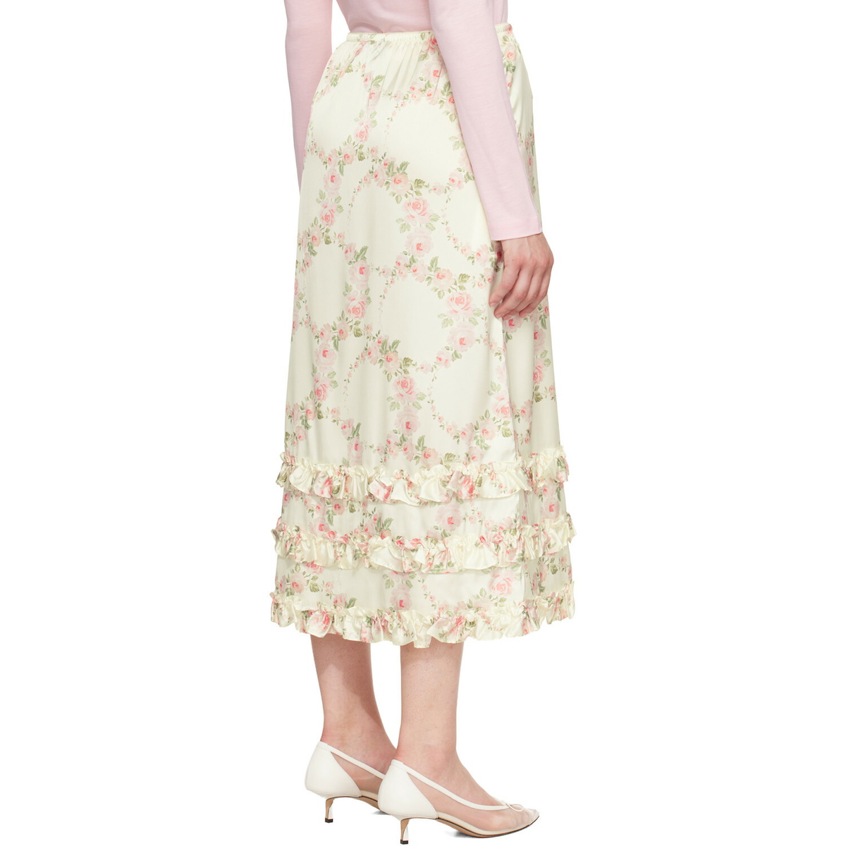 Simone Rocha White Ruffle Frill Hem Easy Midi Skirt
