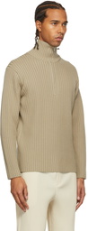 AURALEE Khaki Wool Half-Zip Sweater