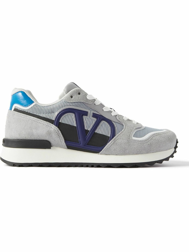 Photo: Valentino Garavani - Suede, Leather and Mesh Sneakers - Gray