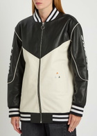 AN-Y1 Racing Quilted Colour-blocked Leather Bomber Jacket Black And White