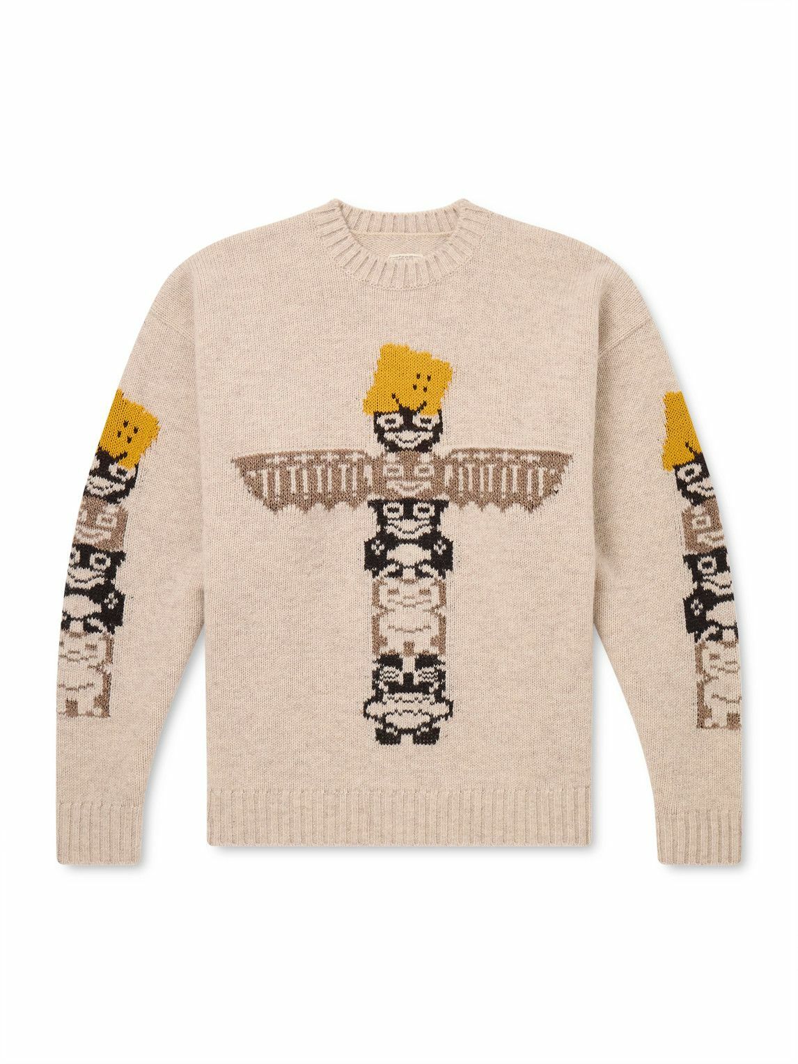 KAPITAL - Peckish Totem Pole Intarsia Wool-Blend Sweater - Neutrals