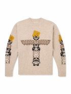 KAPITAL - Peckish Totem Pole Intarsia Wool-Blend Sweater - Neutrals