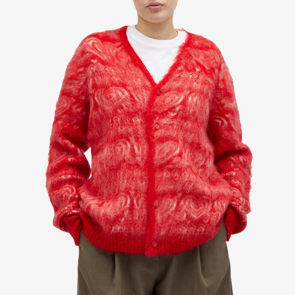 Needles Women's Heart Mohair Cardigan in Red Needles