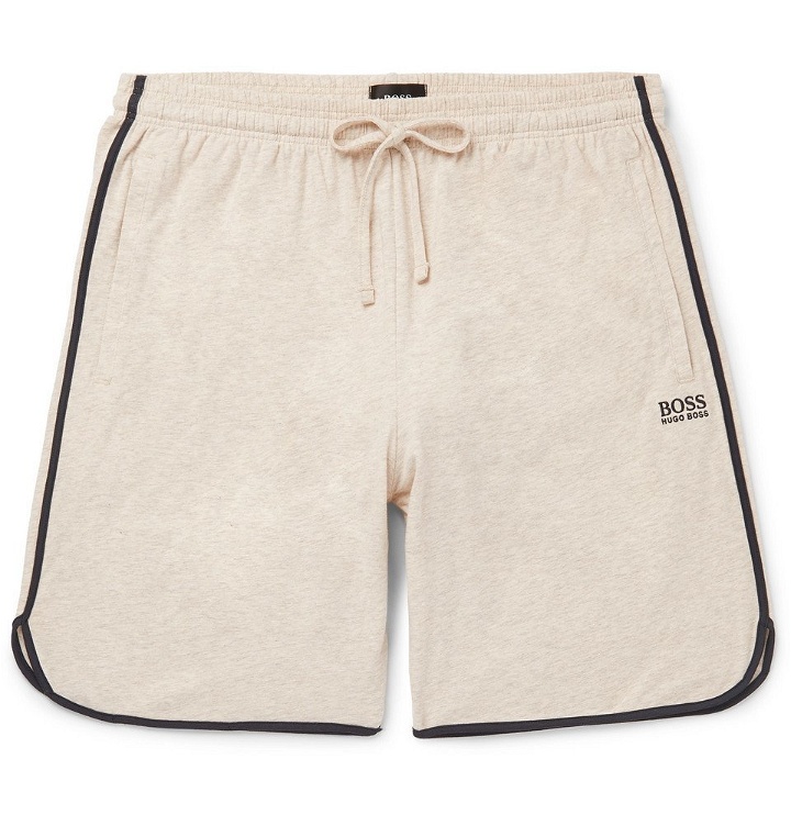 Photo: Hugo Boss - Piped Mélange Stretch-Cotton Jersey Drawstring Shorts - Beige
