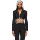 AREA Black Crystal Baguette Cropped Blazer