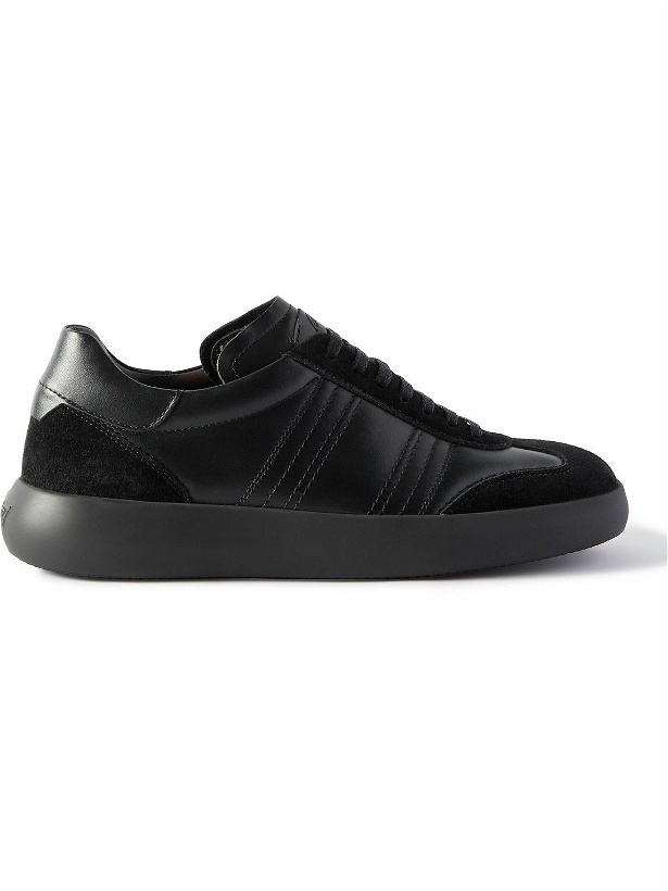 Photo: Brioni - Suede-Trimmed Leather Sneakers - Black