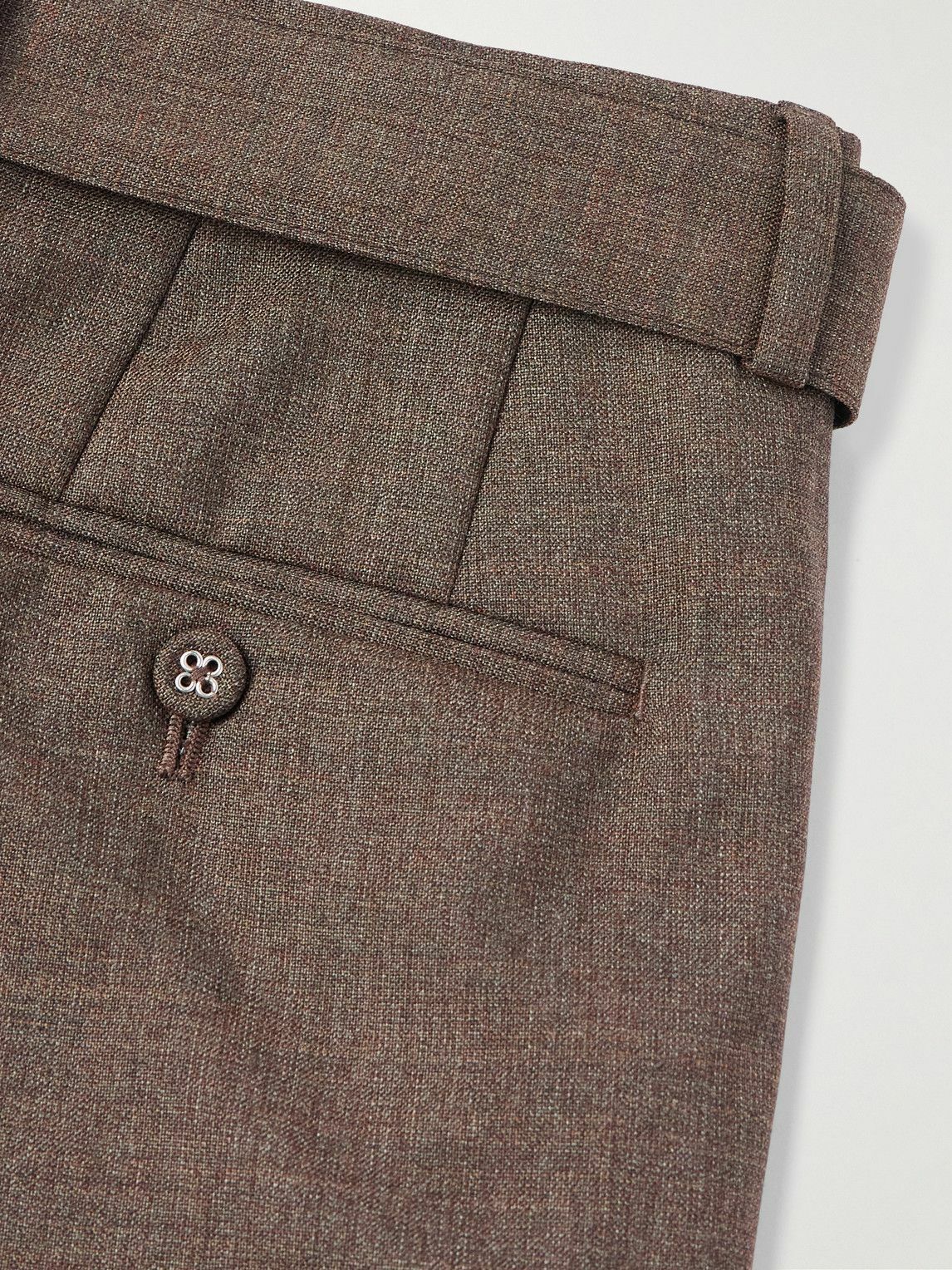 Officine Générale - Hugo Tapered Belted Pleated Virgin Wool Suit Trousers - Brown