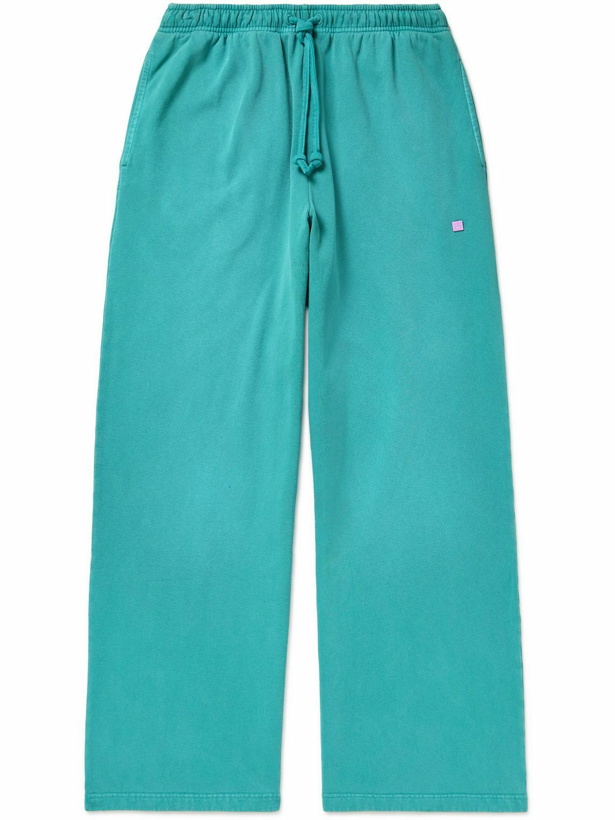 Photo: Acne Studios - Fega Wide-Leg Logo-Appliquéd Cotton-Jersey Sweatpants - Blue