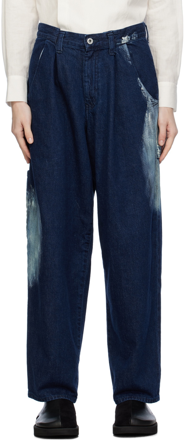Y's Blue Pleated Jeans