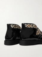 SAINT LAURENT - Anthony Patent-Leather and Leopard-Print Calf Hair Boots - Black