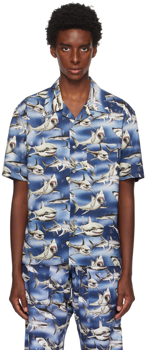 Palm Angels Blue Shark Shirt Palm Angels