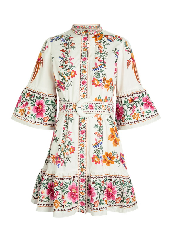 Photo: Farm Rio Delicate Forest Printed Cotton Mini Dress White