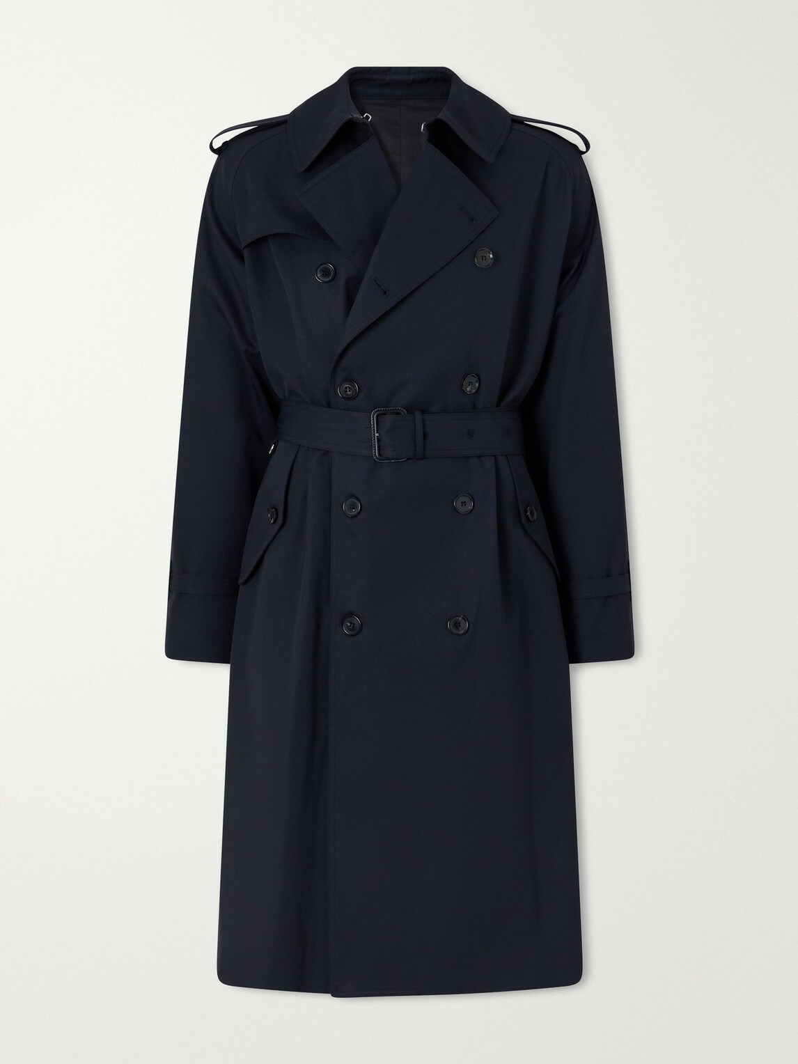 Husbands - Double-Breasted Belted Gabardine Trench Coat - Blue