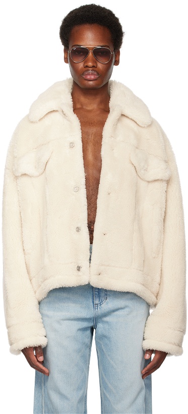 Photo: System Off-White Trucker Faux-Shearling Jacket