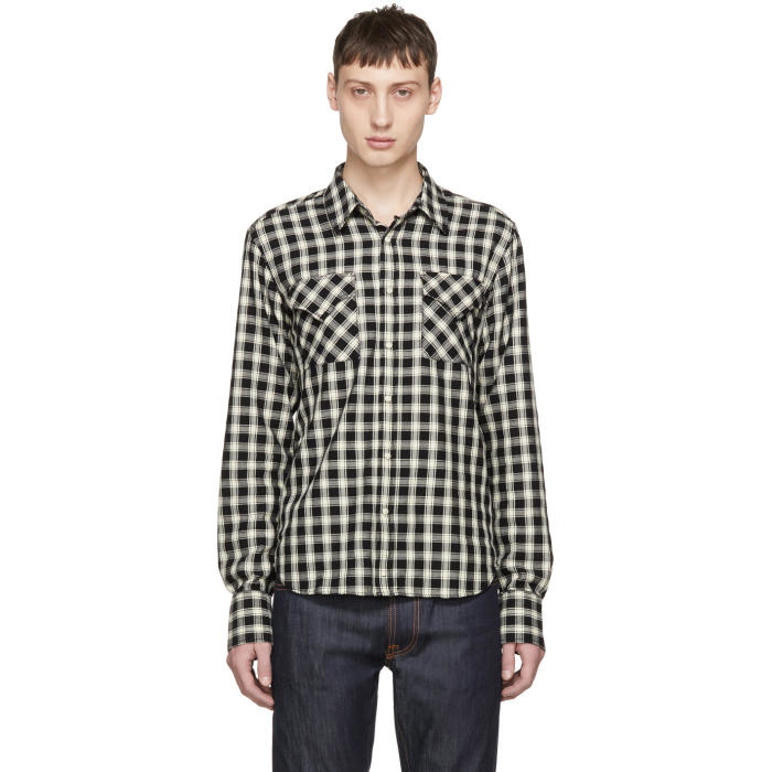 Photo: Nudie Jeans Black and Off-White Check Jonis Western Shirt