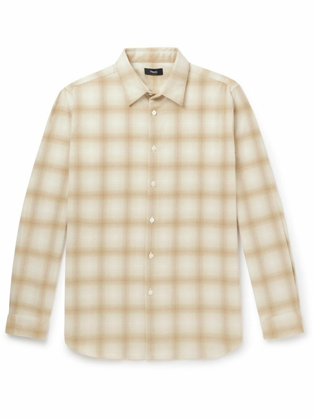 Photo: Theory - Irving Checked Recycled Cotton-Blend Flannel Shirt - Neutrals