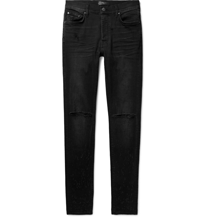 Photo: AMIRI - Shotgun Skinny-Fit Distressed Stretch-Denim Jeans - Black