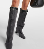 Coperni Leather-trimmed denim knee-high boots