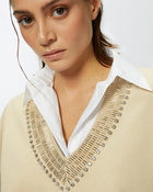 Pinko Oversized Sweatshirt With Shiny Embroidered Neck Fog Beige