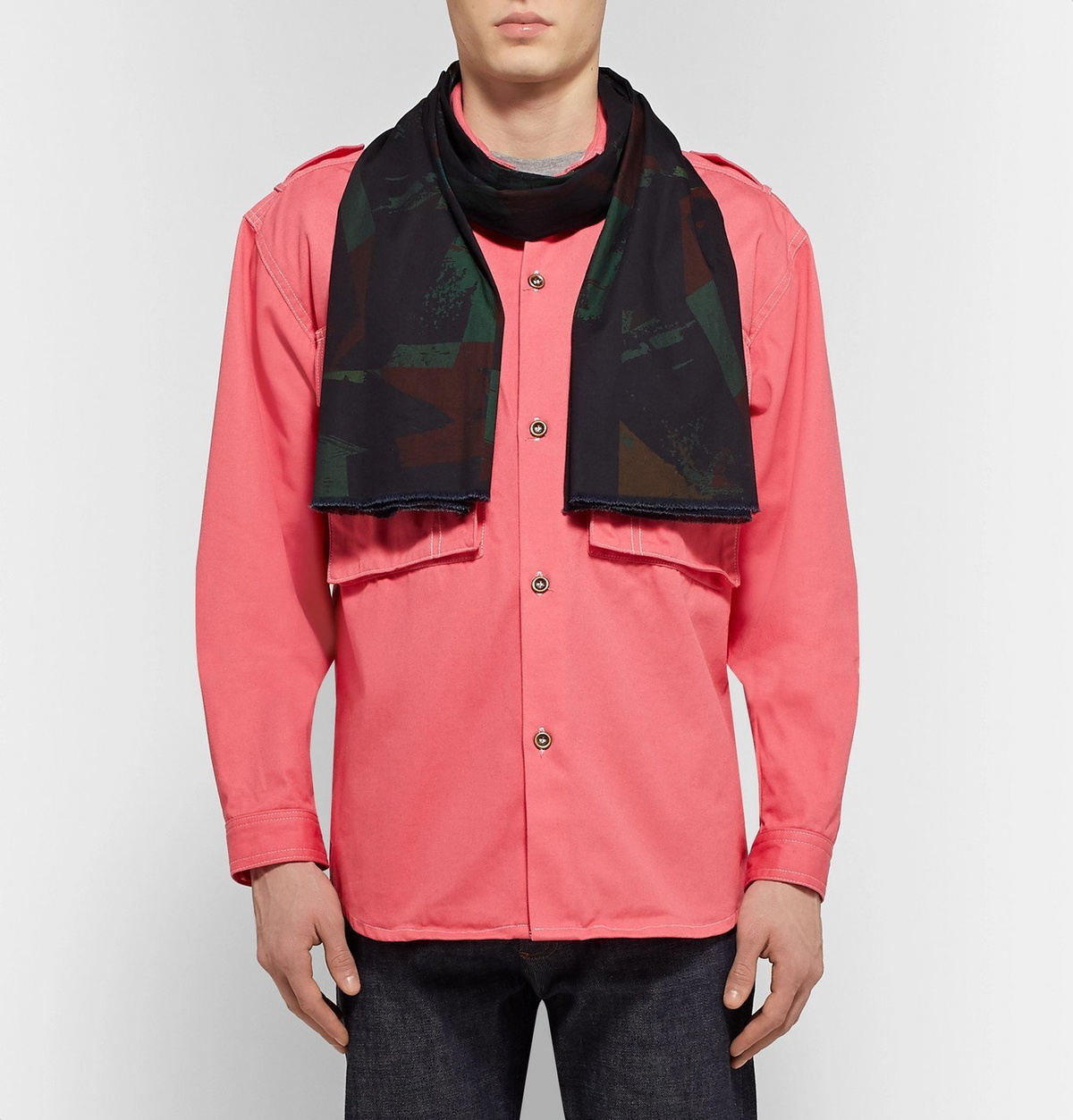 The Workers Club - Printed Cotton Scarf - Blue
