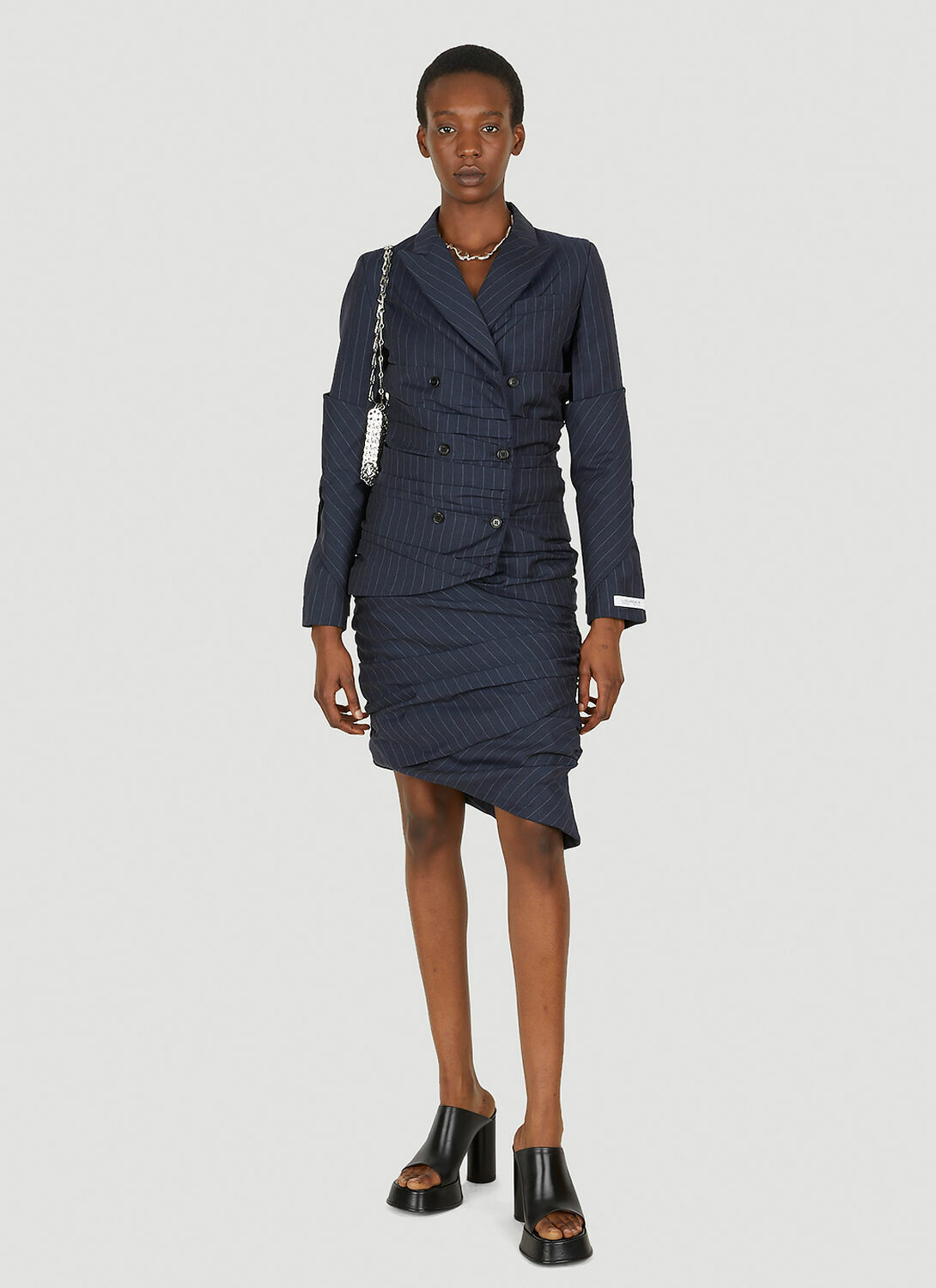 Lourdes Pinstripe Ruched Blazer