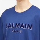 Balmain Men's Flock Logo T-Shirt in Blue/Navy/Silver