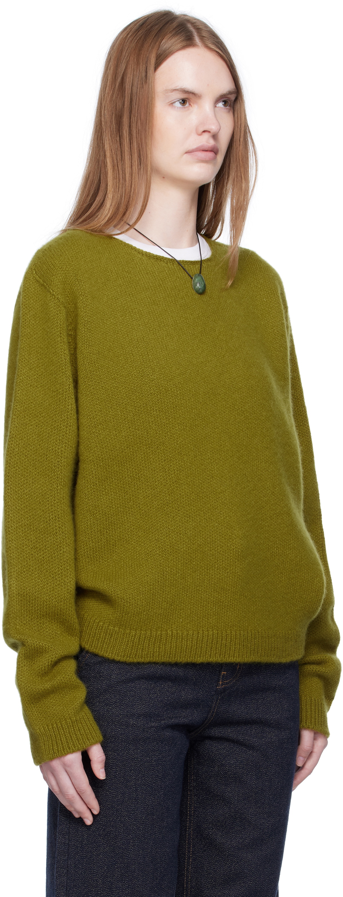 Arch The Green Wide Neck Cashmere Pullover Sweater