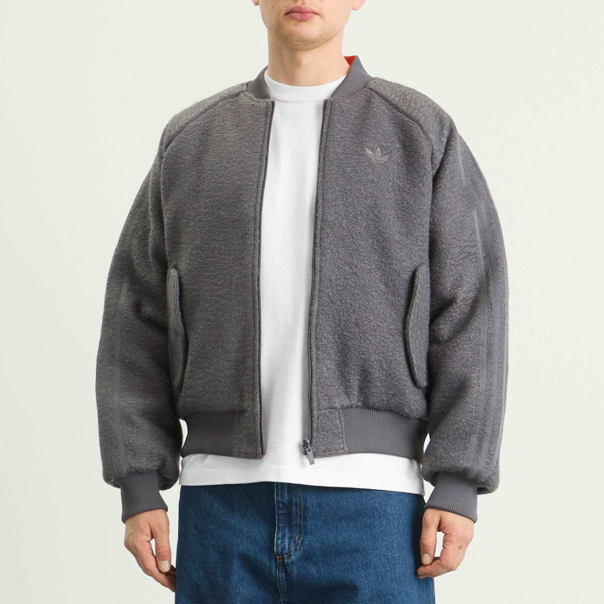 Adidas Men's Rev Bomber Jacket in Grey Strata/Semi Impact Orange