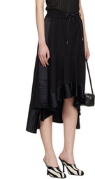 sacai Black Cotton Broadcloth Midi Skirt