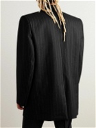 SAINT LAURENT - Silk-Trimmed Pinstriped Wool and Cotton-Blend Blazer
