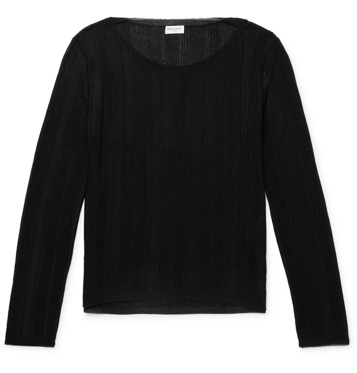 Photo: SAINT LAURENT - Metallic Ribbed-Knit Sweater - Black