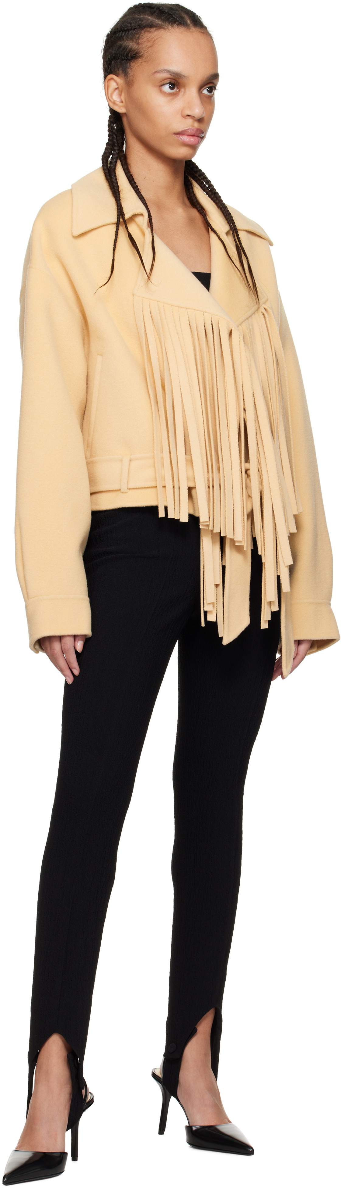 Nanushka Beige Ticia Fringed Double Wool Jacket