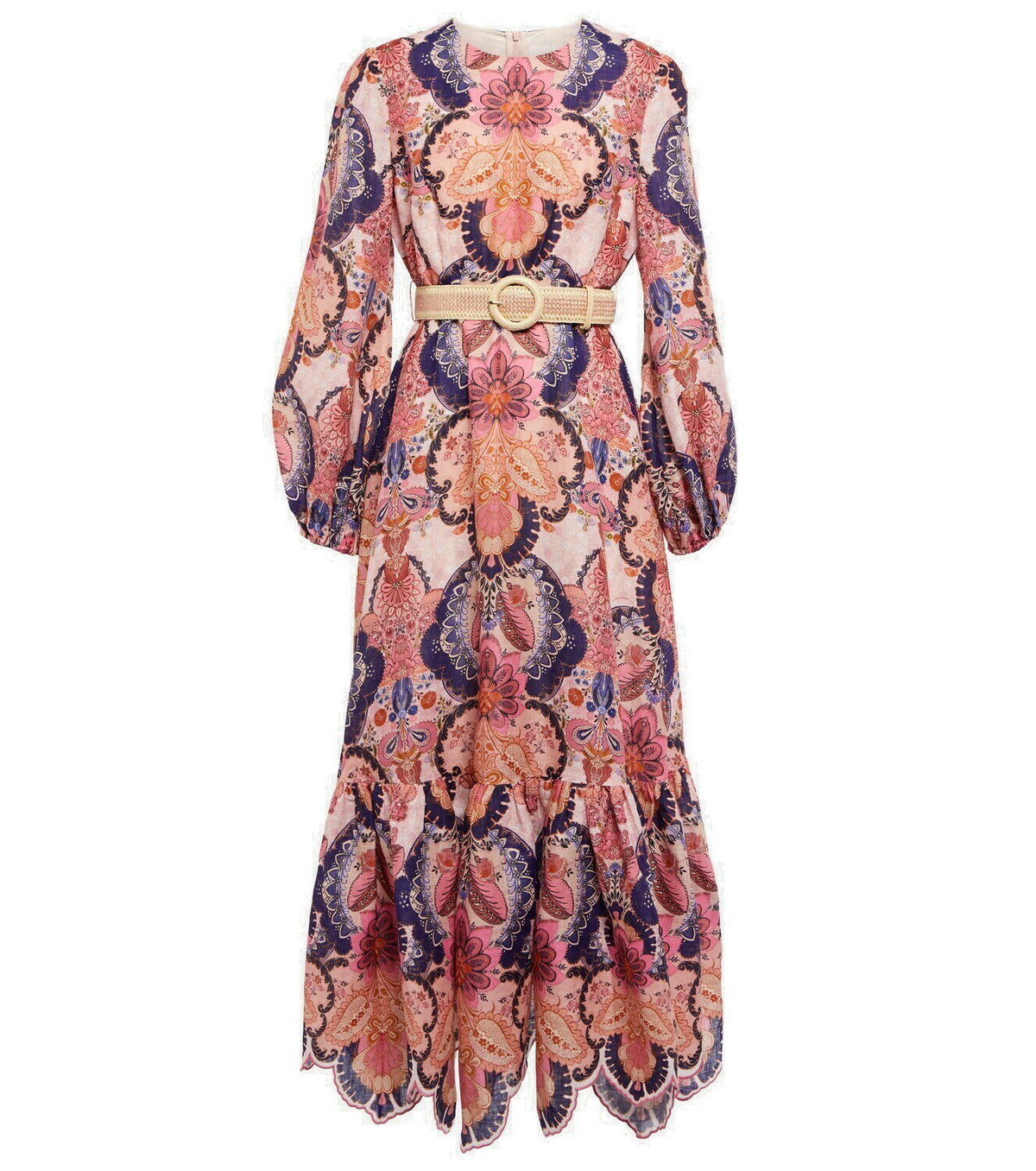 【Zimmermann】Balance floral linen midi dress 0400022293803_WHITEHYDRANGEA?