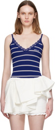 SHUSHU/TONG Blue Striped Knit Tank Bodysuit