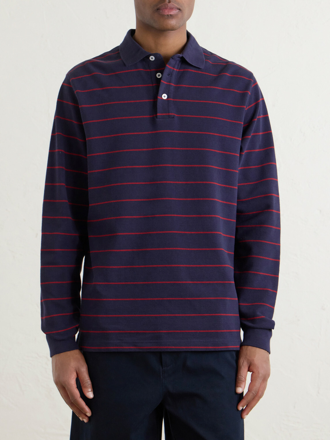 Noah - Striped Cotton-Piqué Polo Shirt - Blue