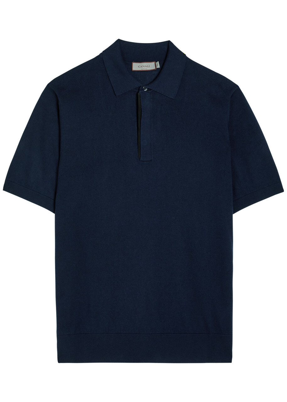 Canali Knit Polo Shirt Navy