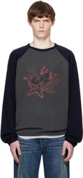 We11done Gray & Navy Printed Raglan Knit Pullover Sweater