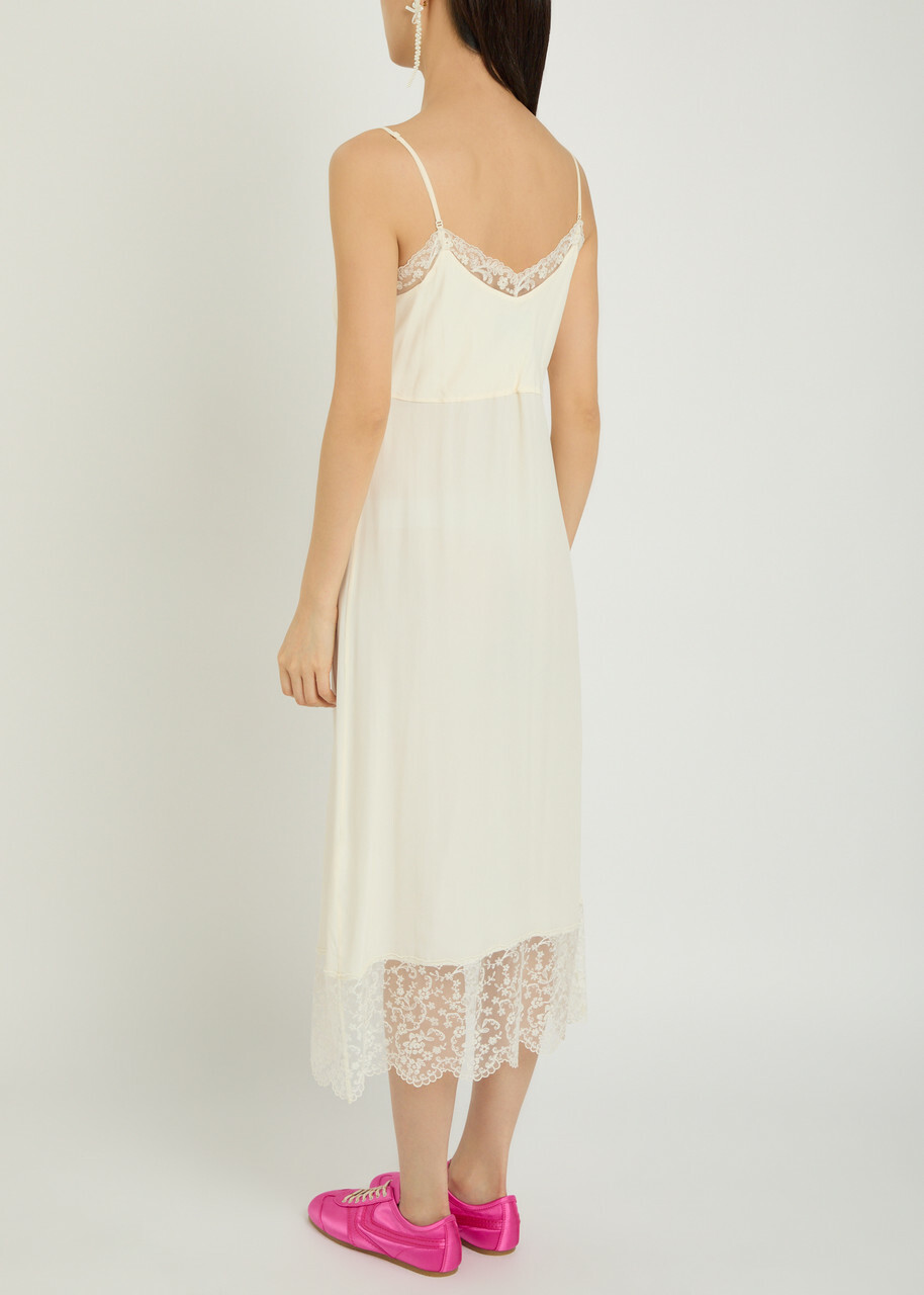 Simone Rocha Lace-trimmed Crepe-de-chine Midi Dress Cream