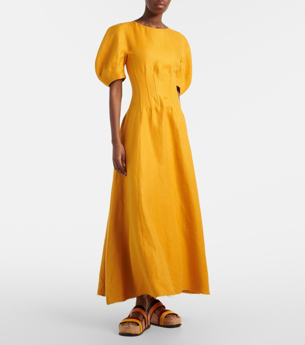 Gabriela Hearst Ranya puff-sleeve linen twill maxi dress