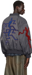 Perks and Mini Gray & Purple Susumu Mukai Edition Markings Reversible Bomber Jacket