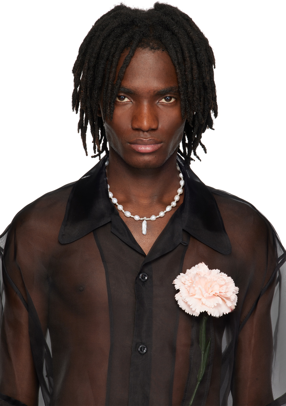 Simone Rocha White & Gold Staccato Pendant Pearl Necklace